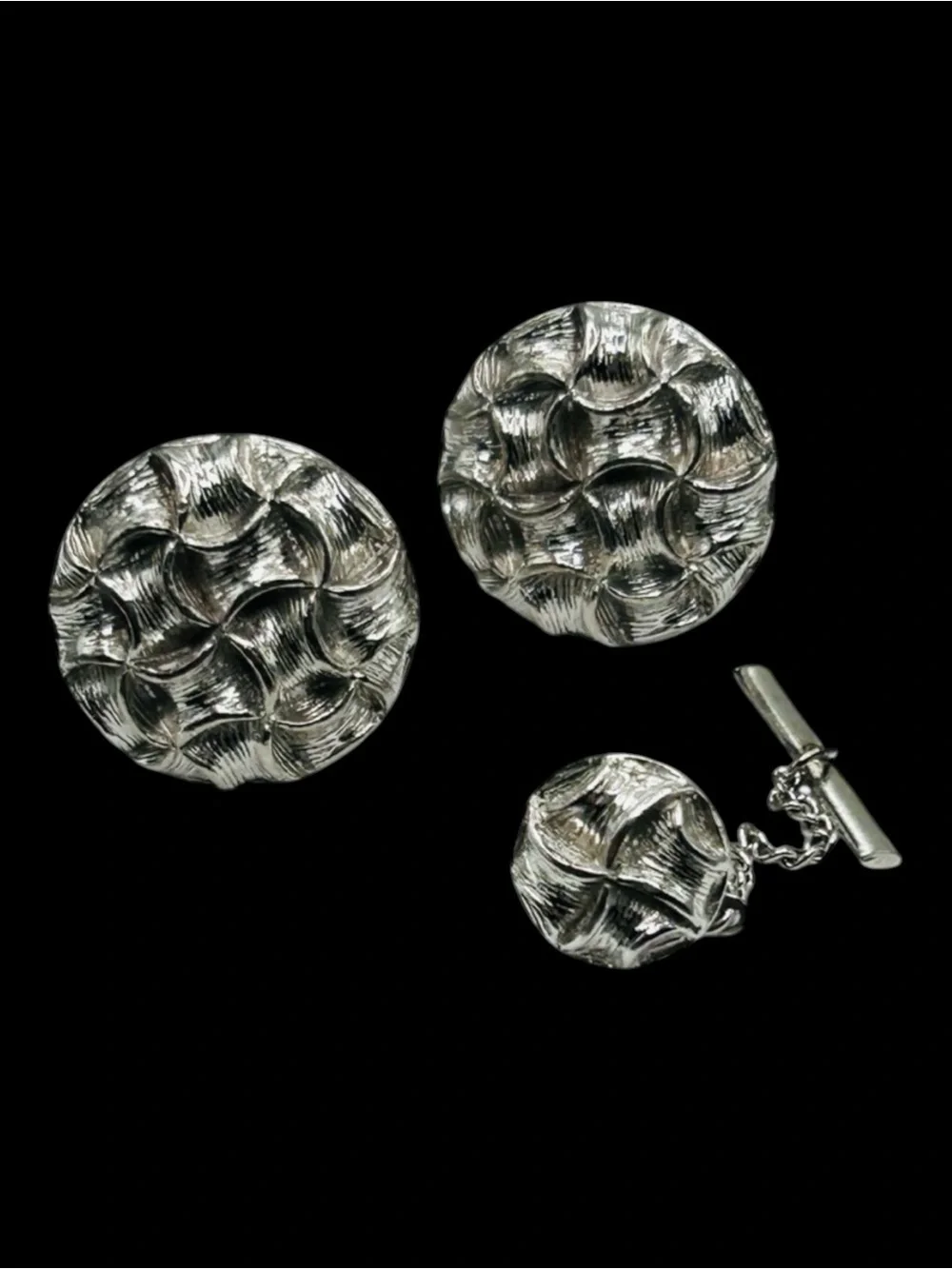 Vintage SWANK Textured Basket Weave Cuff Links Tie Tack